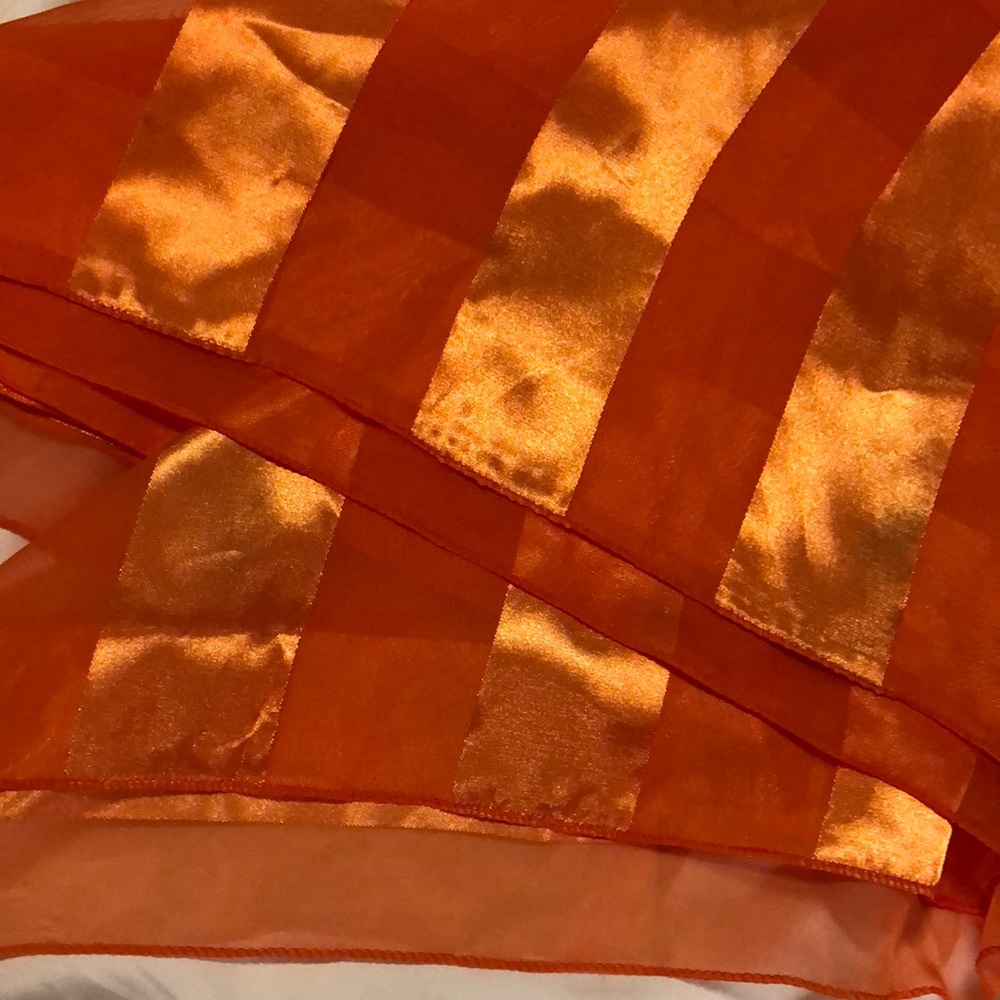 Vintage Orange Sheer Square Striped Scarf
